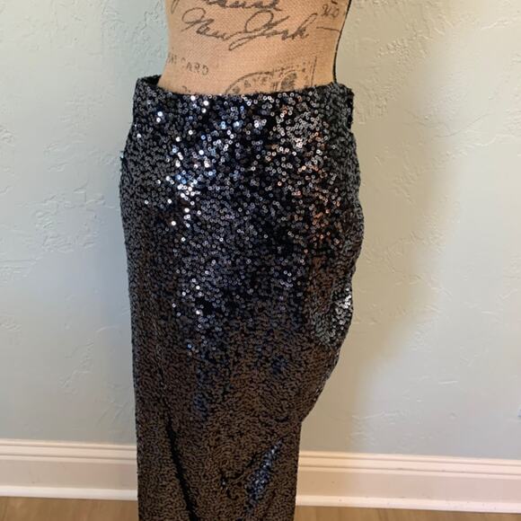 New Chaser sequin skirt midi stretch black side slit ruched Swiftie party goth - Picture 12 of 16